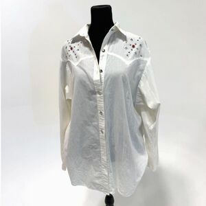 Sunny South Vintage Rhinestone Cowboy white long sleeve button up western shirt